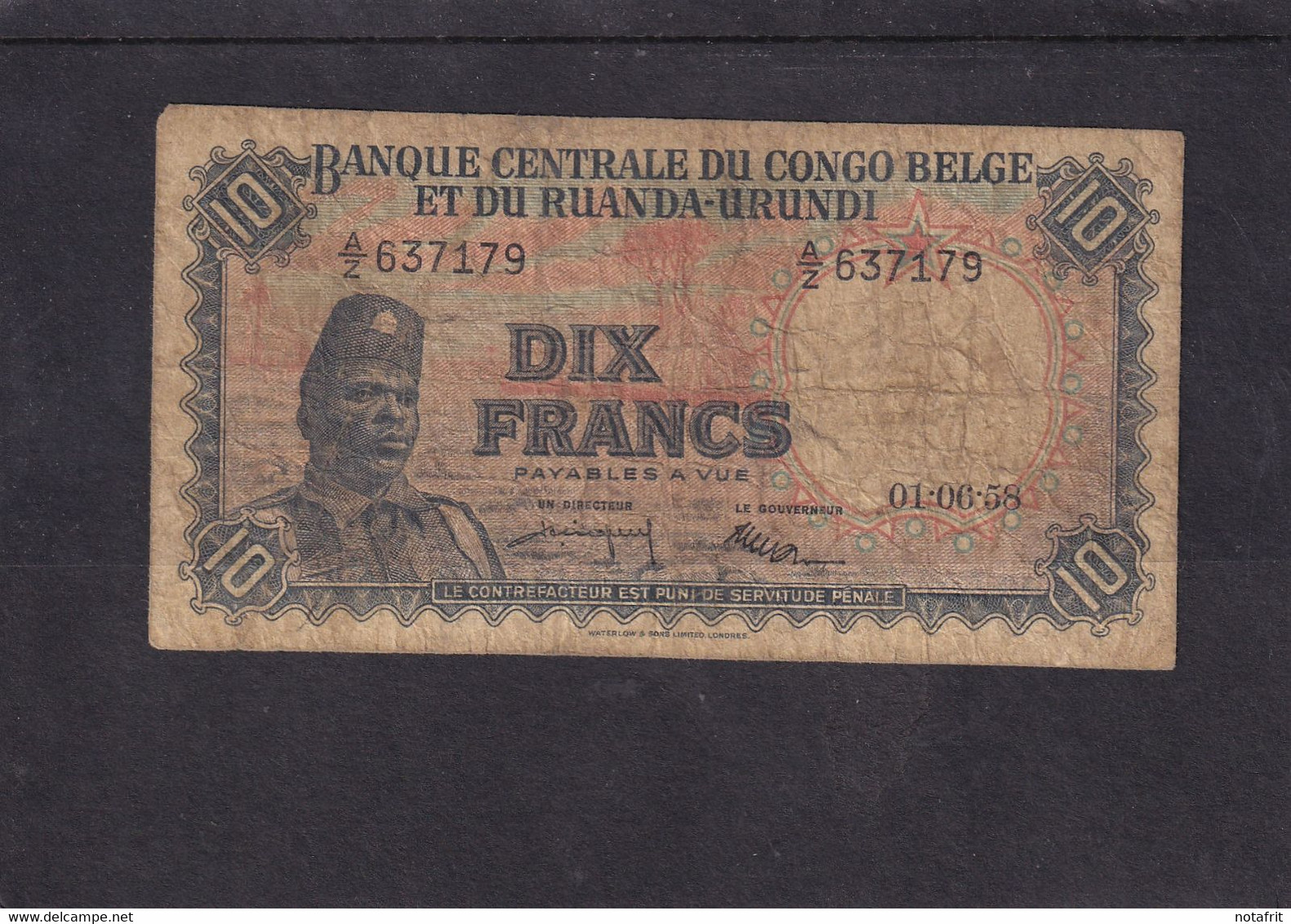Belgian Congo  Kongo 10 Fr 1958 - Andere - Afrika