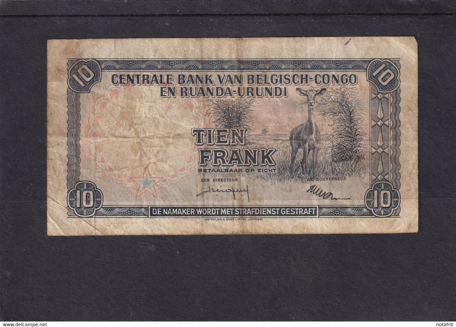 Belgian Congo  Kongo 10 Fr 1958 - Andere - Afrika