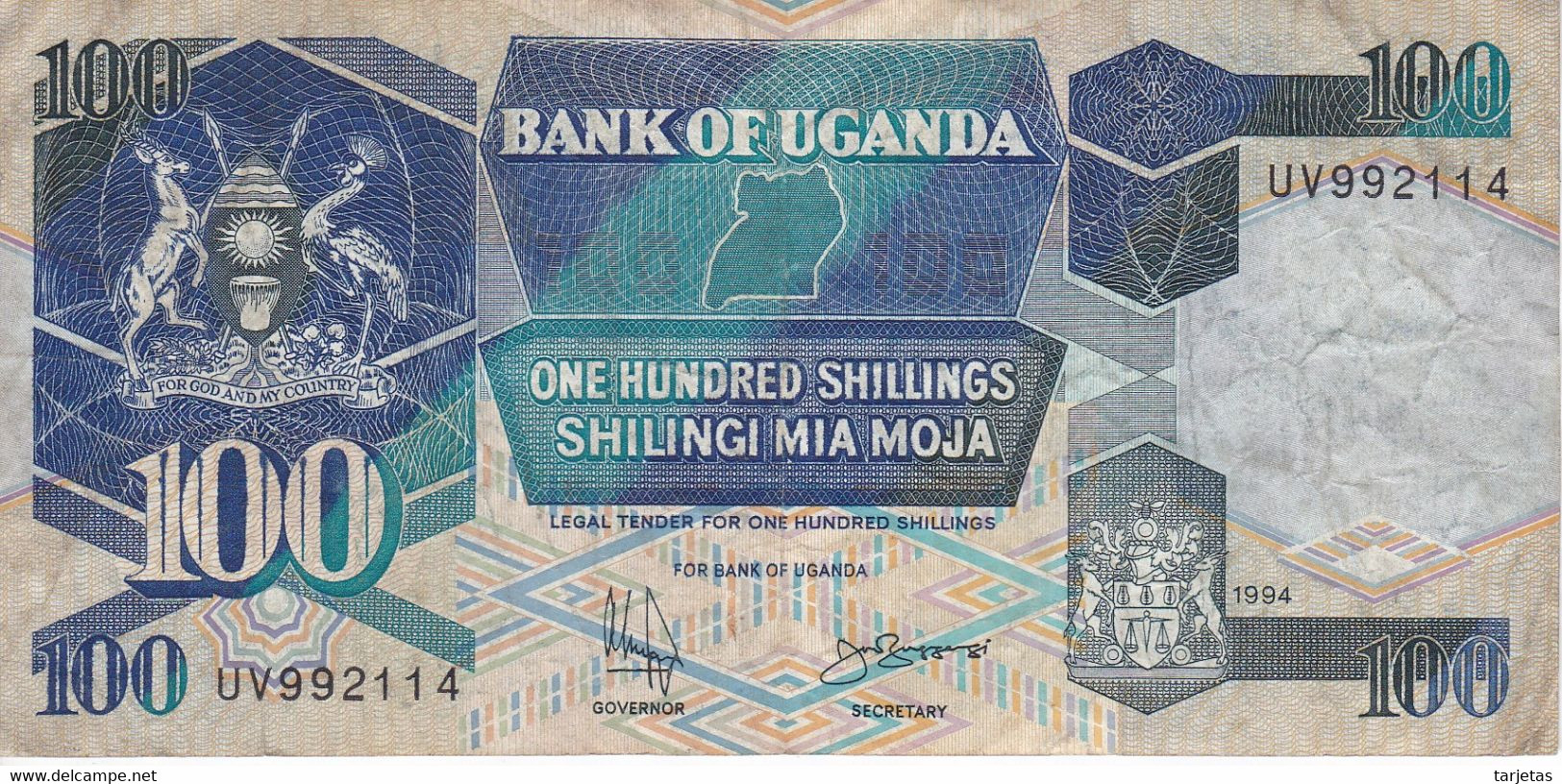 BILLETE DE UGANDA DE 100 SHILLINGS DEL AÑO 1994  (BANKNOTE) - Uganda