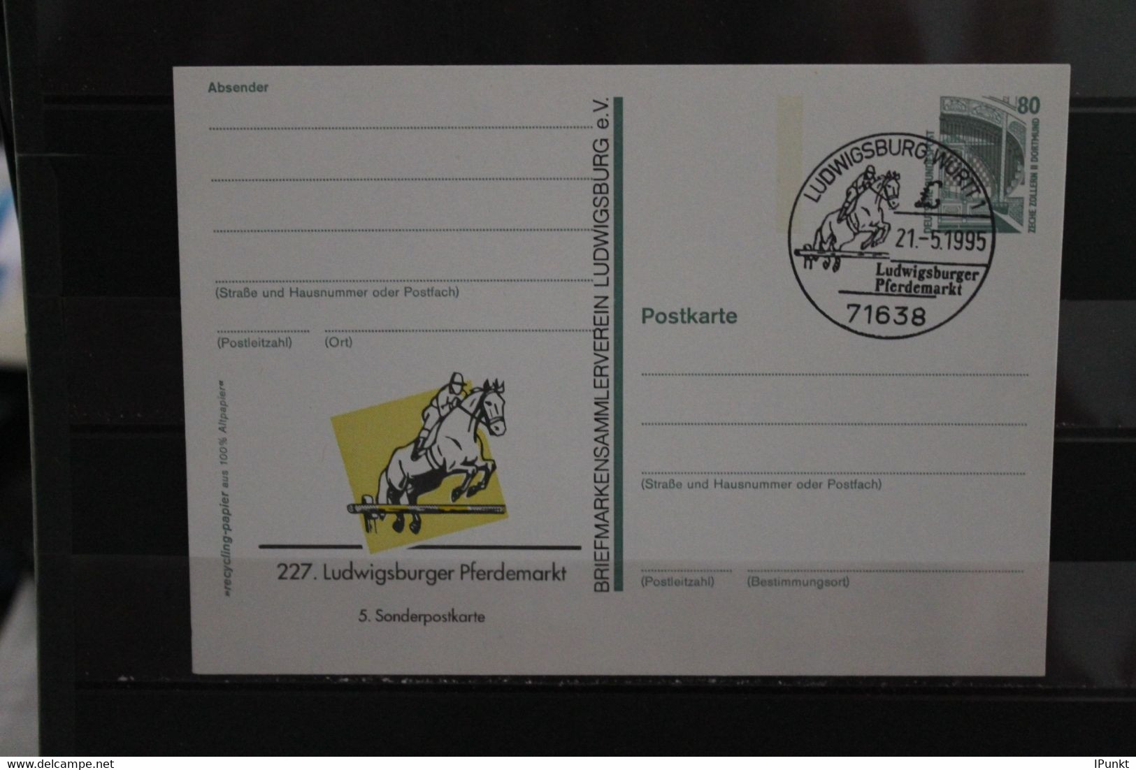 Deutschland 1995, Ganzsache:  227. Ludwigsburger Pferdemarkt; Wertstempel 80 Pf. Sehenswürdigkeiten - Privatpostkarten - Gebraucht