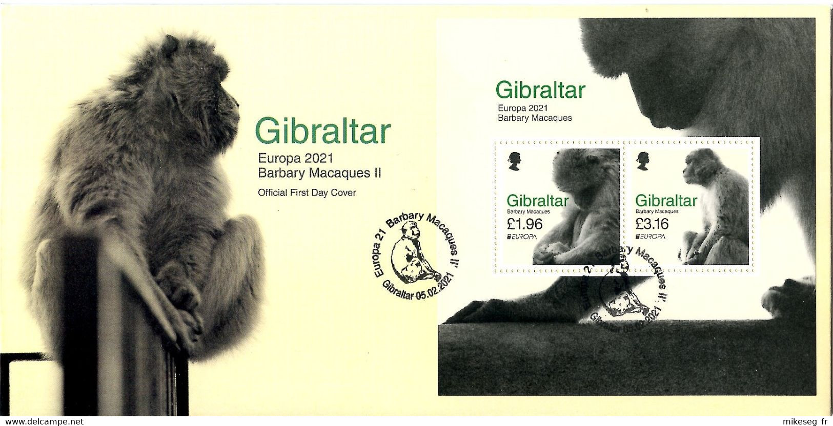 Europa 2021 - Gibraltar - Barbary Macaques FDC Feuillet (fortes Valeurs 5,12 GBP) - 2021