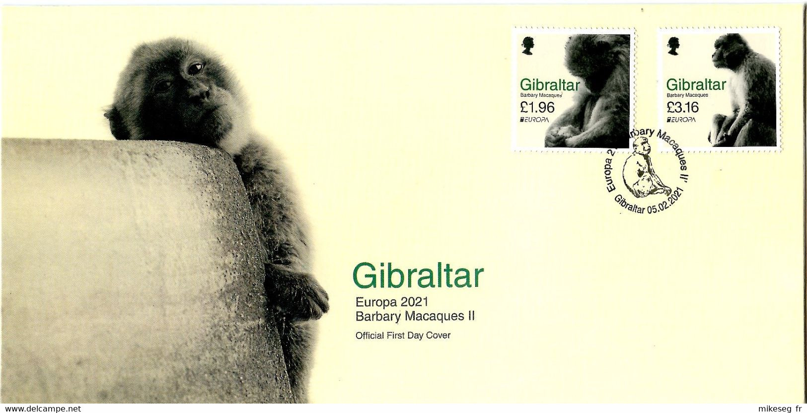 Europa 2021 - Gibraltar - Barbary Macaques FDC (fortes Valeurs 5,12 GBP) - 2021