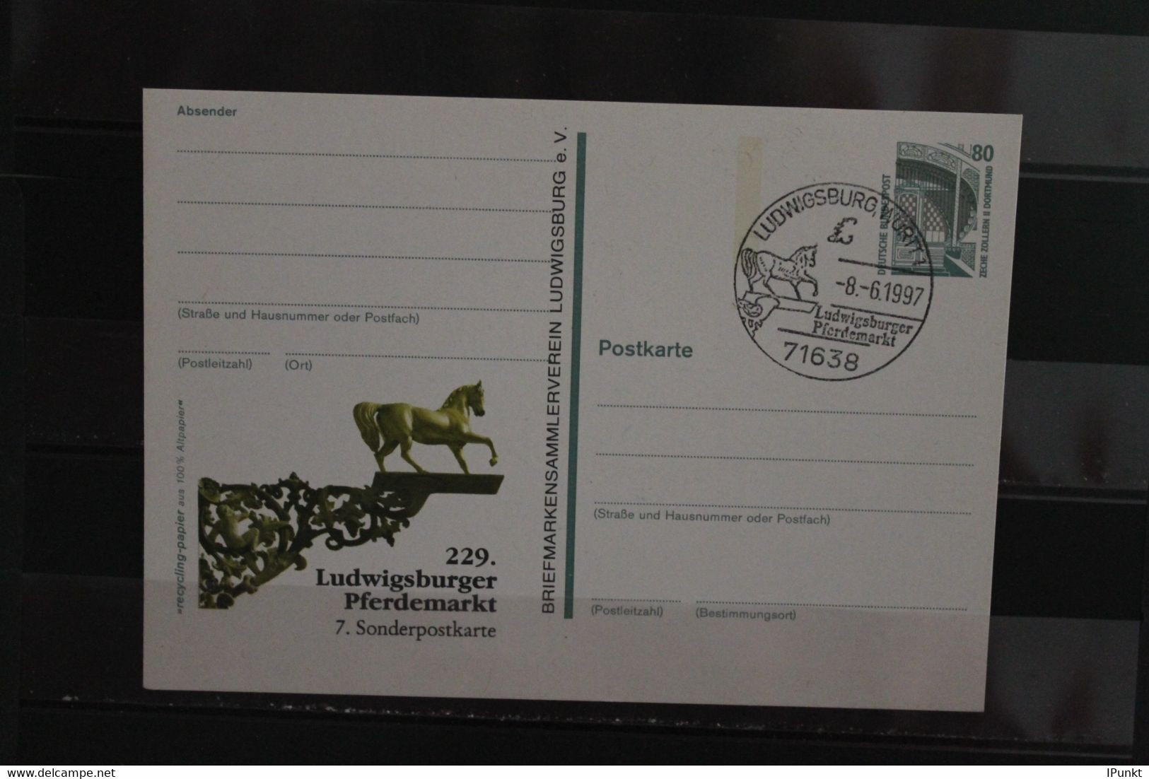 Deutschland 1997, Ganzsache:  229. Ludwigsburger Pferdemarkt; Wertstempel 80 Pf. Sehenswürdigkeiten - Cartes Postales Privées - Oblitérées
