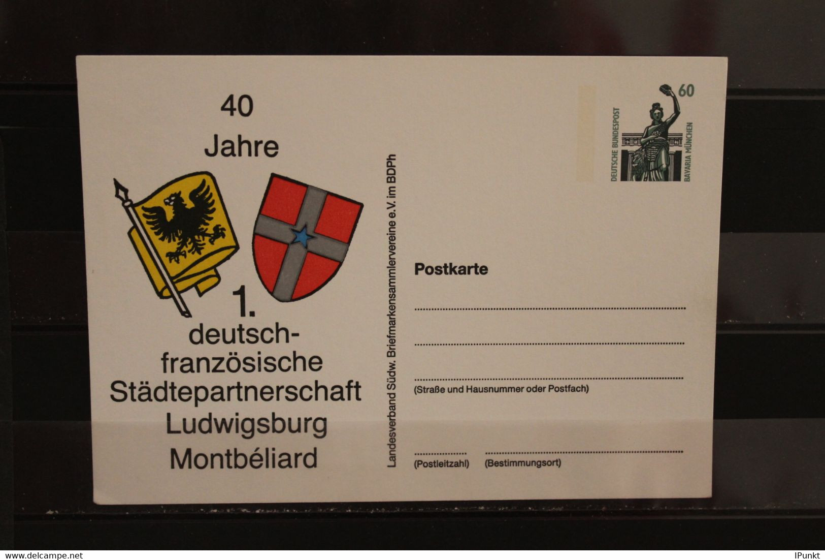 Deutschland 1990, Ganzsache: Städtepartnerschaft Ludwigsburg - Montbeliard, Wertstempel 60 Pf., Sehenswürdigkeiten - Privatpostkarten - Ungebraucht