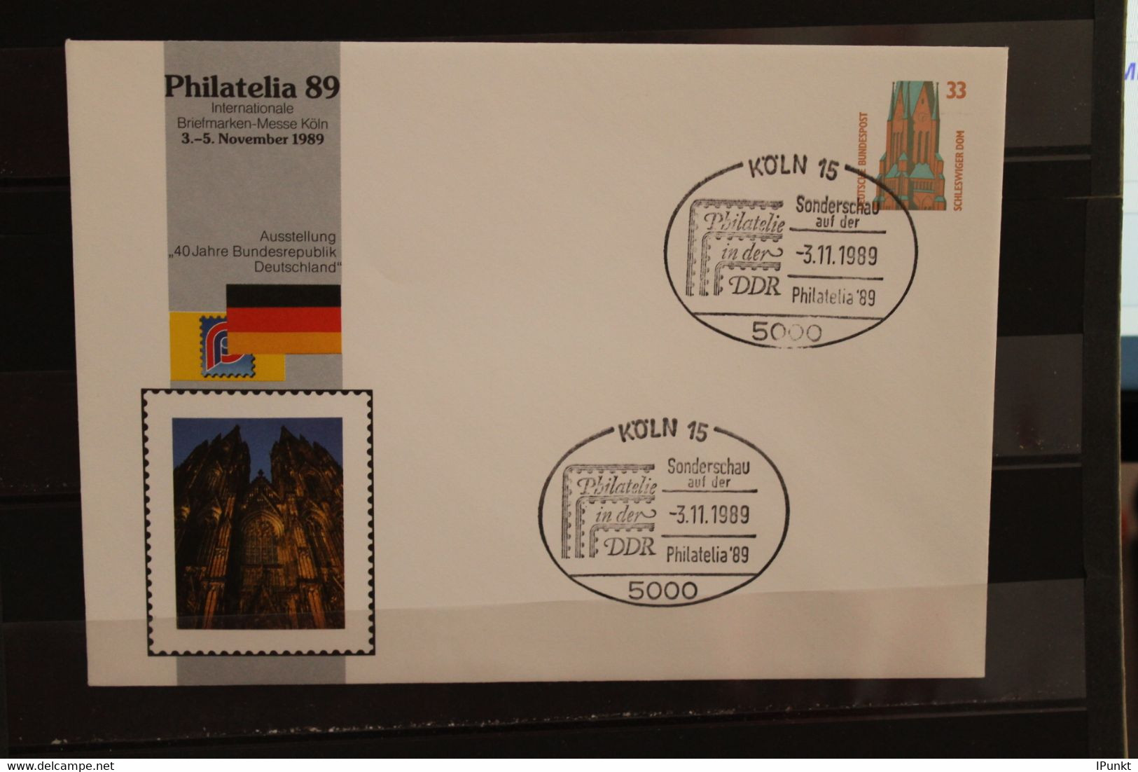 Deutschland 1989, Ganzsache: Philatelia 89 Köln - DDR Philatelie, Wertstempel 33 Pf., Sehenswürdigkeiten - Enveloppes Privées - Oblitérées