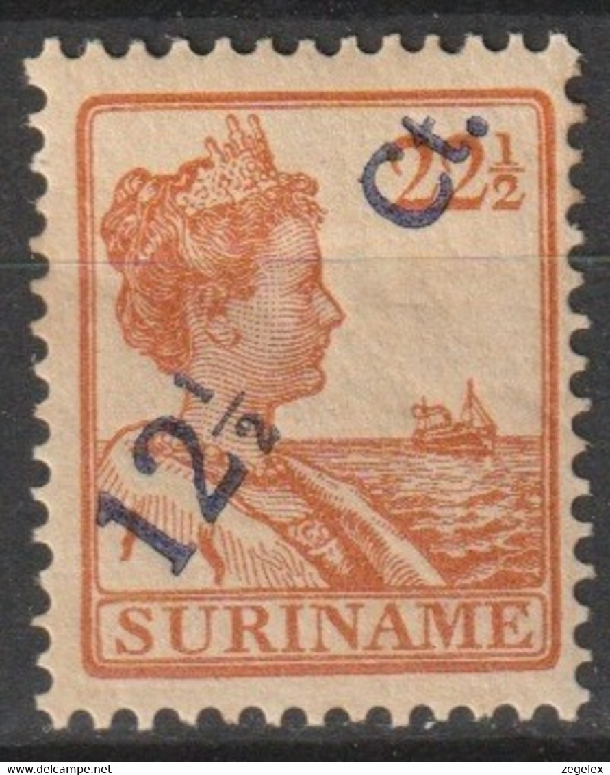 Suriname 1926 Wilhelmina 12.5ct Op 22,5ct NVPH 115 Ongestempeld/MLH/* - Surinam ... - 1975