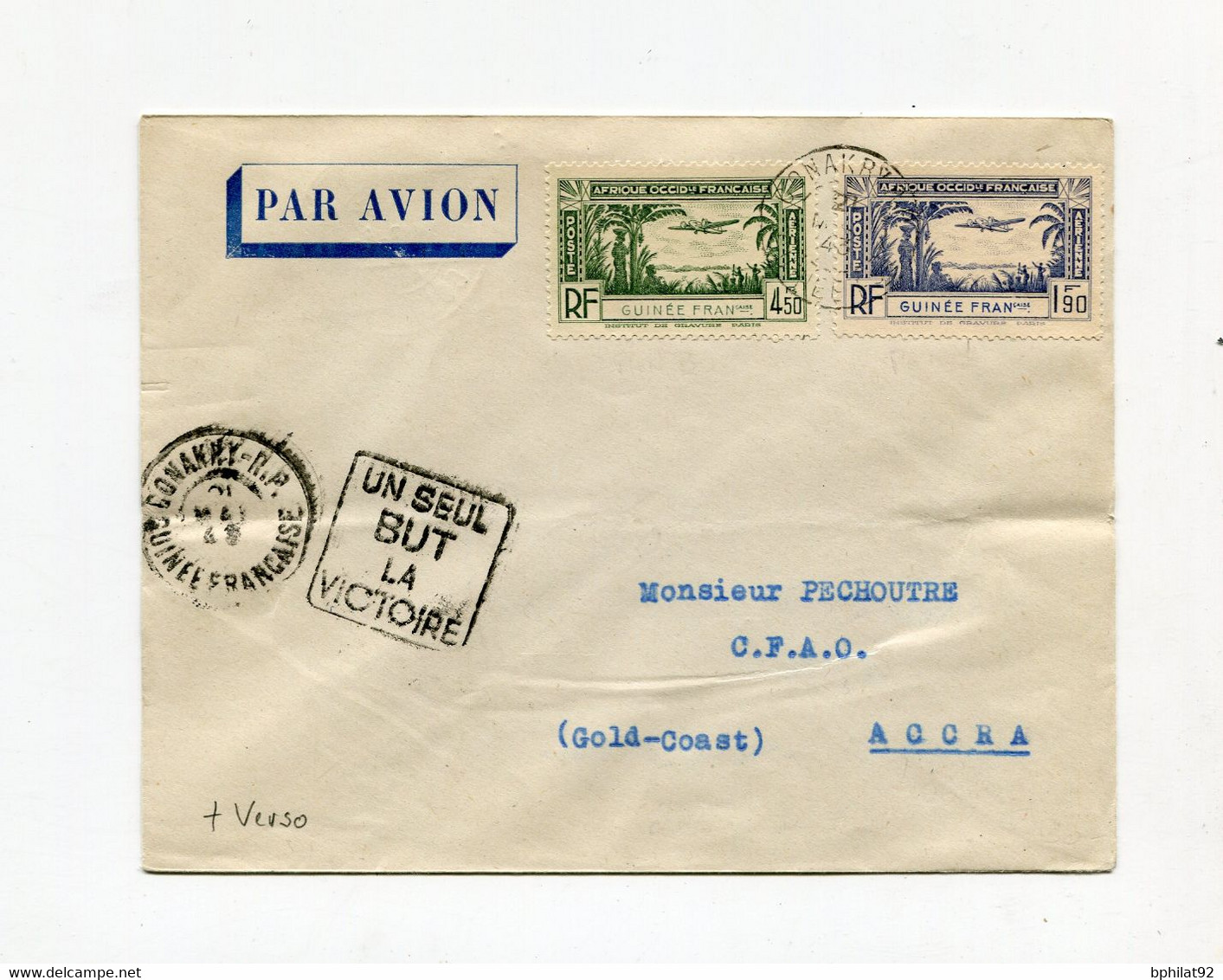 !!! GUINEE, LETTRE PAR AVION DE CONAKRY POUR ACCRA (GOLD COAST) DE 1943, AVEC CENSURE ANGLAISE AU DOS - Covers & Documents