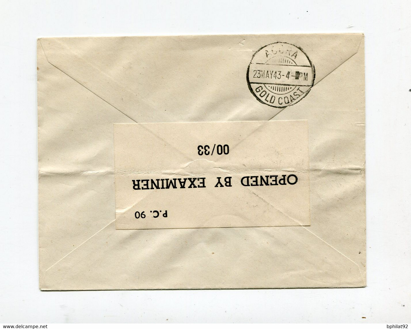 !!! GUINEE, LETTRE PAR AVION DE CONAKRY POUR ACCRA (GOLD COAST) DE 1943, AVEC CENSURE ANGLAISE AU DOS - Storia Postale