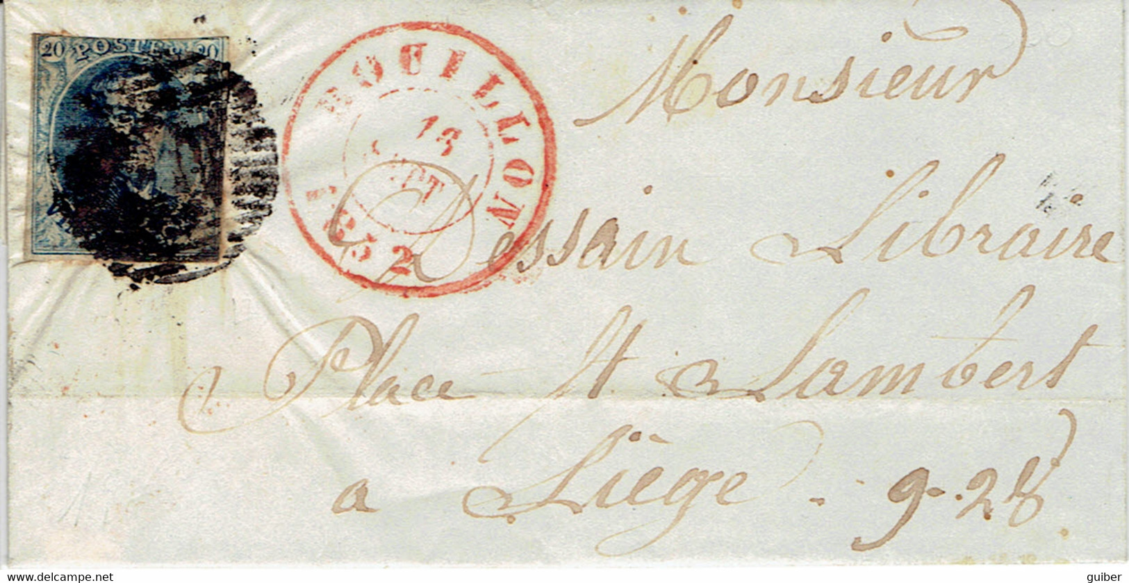 LAC De Bouillon 1852 Vers Liege  Dessain Librairie - 1851-1857 Médaillons (6/8)