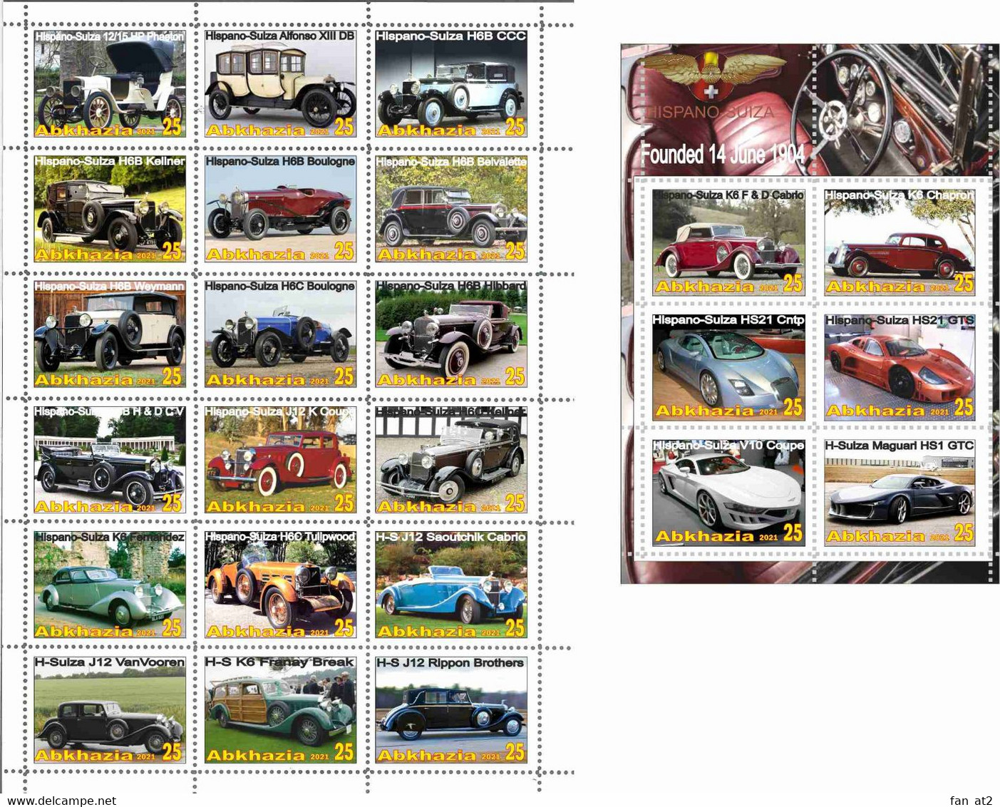 Fantazy Labels / Private Issue. Automotive History. Transport. Cars Hispano-Suiza  Spain.  2021 - Etichette Di Fantasia