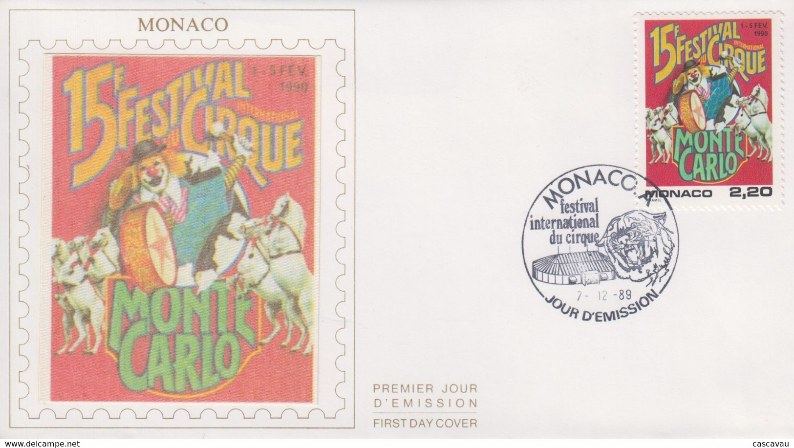 Enveloppe  FDC  1er  Jour   MONACO    15éme  FESTIVAL  INTERNATIONAL  Du  CIRQUE    1989 - Circo