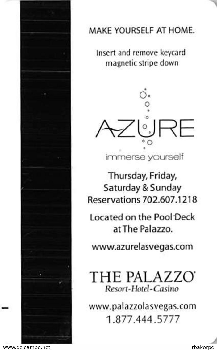 Palazzo Casino - Las Vegas, NV - Hotel Room Key Card (different Backs) - Cartas De Hotels