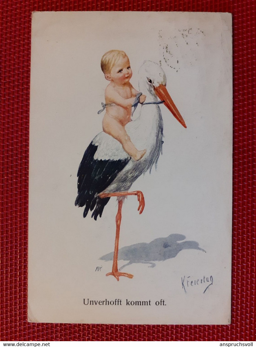 CPA - ALLEMAGNE - Illustrateur K FEIERTAG - Enfant Sur Une Cigogne - Unverhofft Kommt Oft - Feiertag, Karl