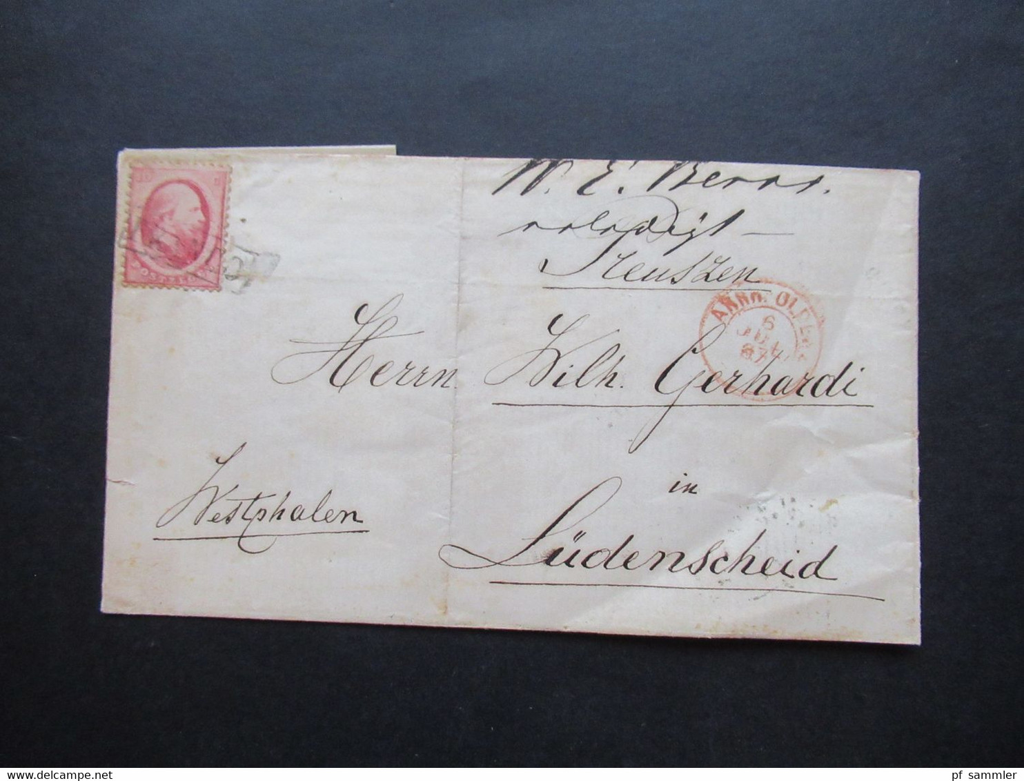 Niederlande 1867 Nr. 5 EF Mit Stempel Franco Und Roter K2 Arnh.und Bahnpost Stempel Emmerich Oberhausen IV - Cartas & Documentos