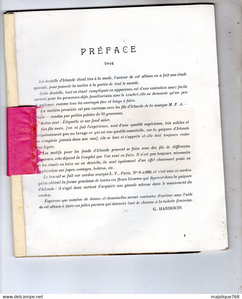 Premier Volume - Album De Guipure D'Irlande Par Madame Hardouin - Manufacture Parisienne Des Cotons L.V & M.F.A - Point De Croix