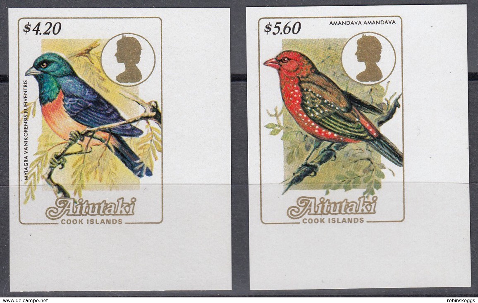 AITUTAKI 1984 Bird Definitives IMPERF Plate Proofs $4.20 & $5.60 - Aitutaki