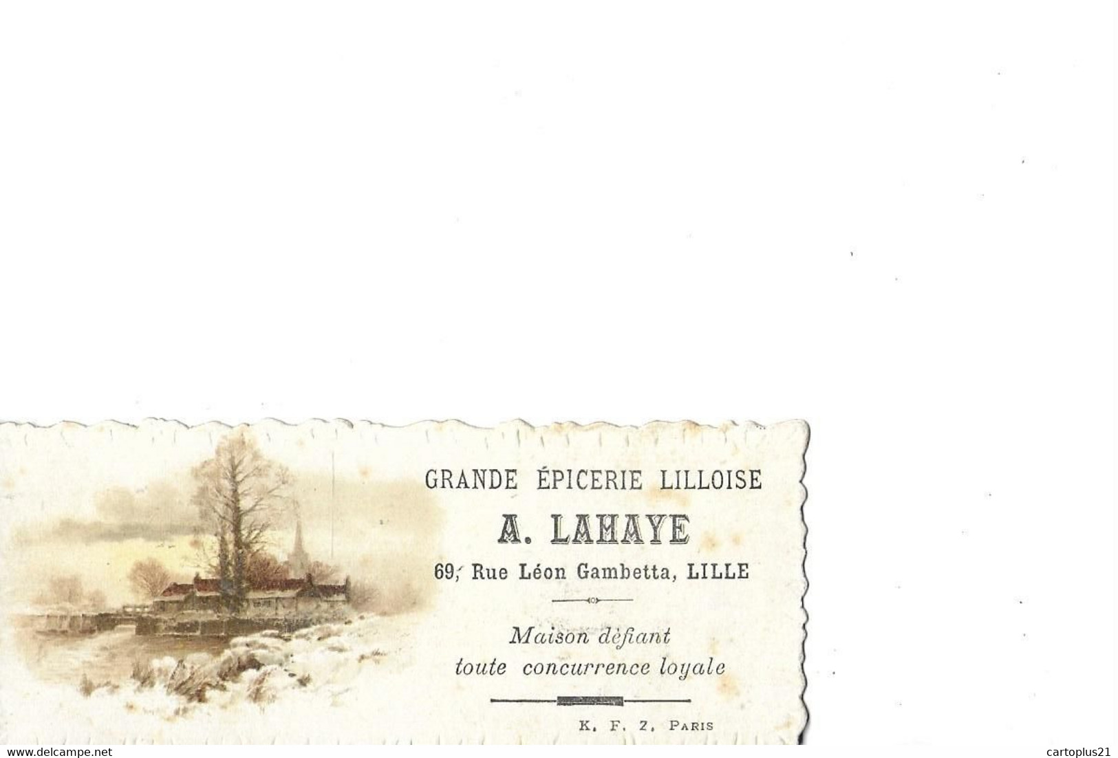 LILLE   CARTON PUBLICITAIRE   GRANDE EPICERIE LILLOISE A. LAHAYE  69 RUE GAMBETTA  11 X 4.5 CMS      DEPT 59 - Lille