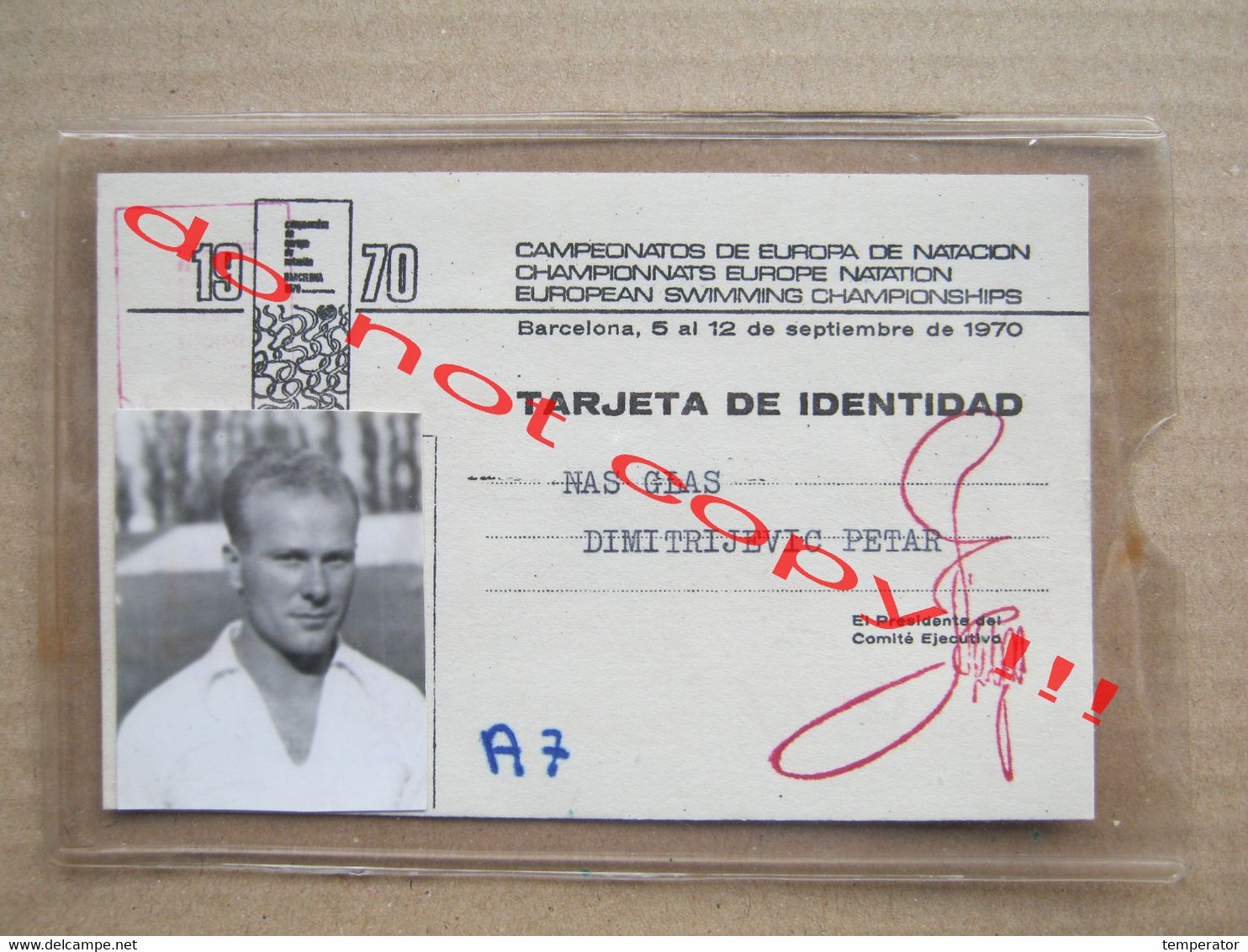 EUROPEAN SWIMMING CHAMPIONSHIPS, CAMPEONATOS DE EUROPA DE NATACIÓN / ID Card, TARJETA DE IDENTIDAD - Barcelona ( 1970 ) - Natation