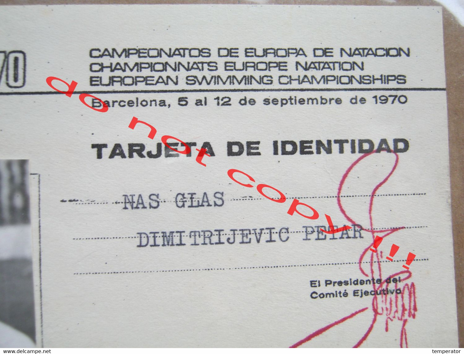 EUROPEAN SWIMMING CHAMPIONSHIPS, CAMPEONATOS DE EUROPA DE NATACIÓN / ID Card, TARJETA DE IDENTIDAD - Barcelona ( 1970 ) - Natation