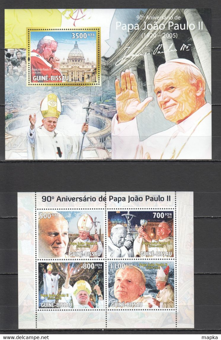 BC745 2010 GUINE GUINEA-BISSAU RELIGION POPE JOHN PAUL II 1KB+1BL MNH - Popes