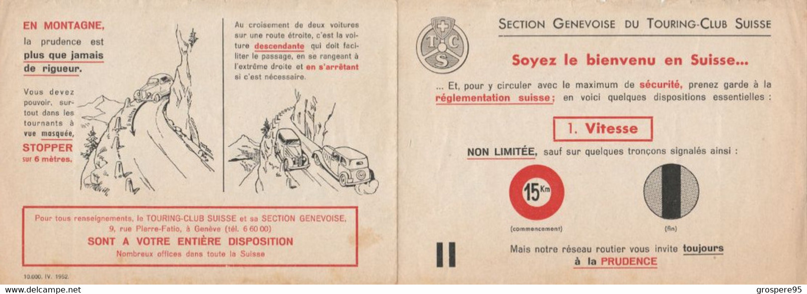 TOURING CLUB SUISSE SECTION GENEVOISE  PANNEAUX LANCY CHANCY LA CURE 1952 - Auto's