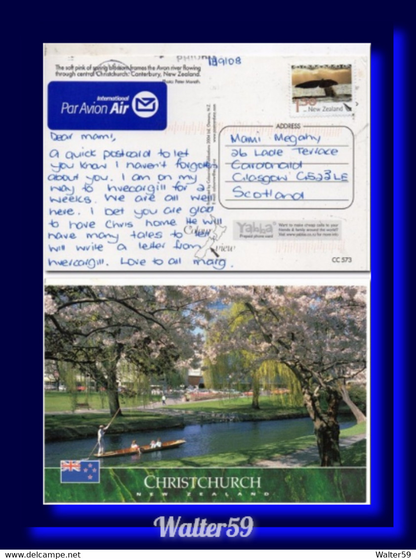 2008 New Zealand Postcard Christchurch Avon River Posted To Scotland - Brieven En Documenten