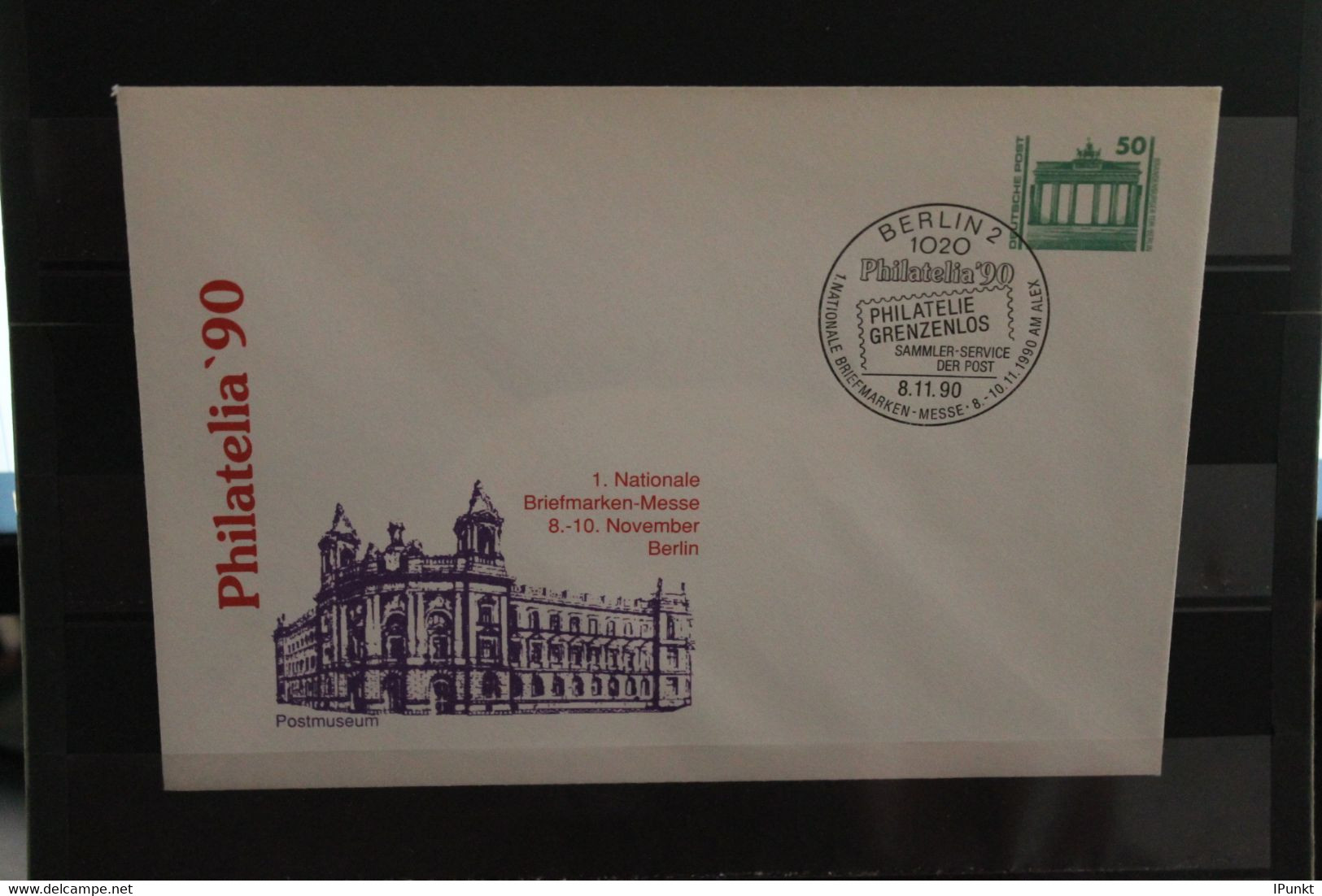 DDR 1990, Ganzsache: Philatelia '90; Wertstempel  50 Pf. Bauwerke Und Denkmäler, Brandenburger Tor - Enveloppes Privées - Oblitérées