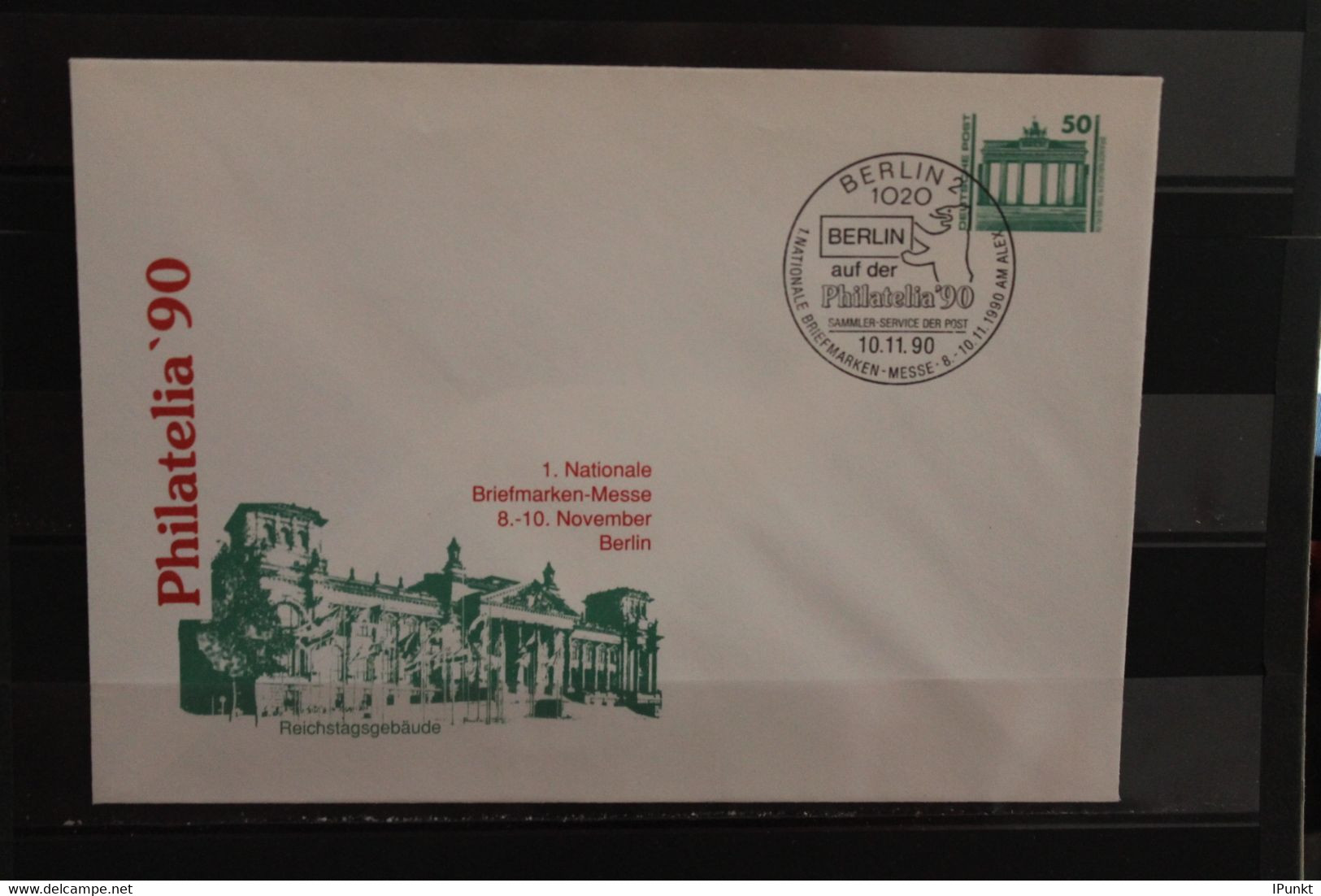 DDR 1990, Ganzsache: Philatelia '90; Wertstempel  50 Pf. Bauwerke Und Denkmäler, Brandenburger Tor - Privé Briefomslagen - Gebruikt