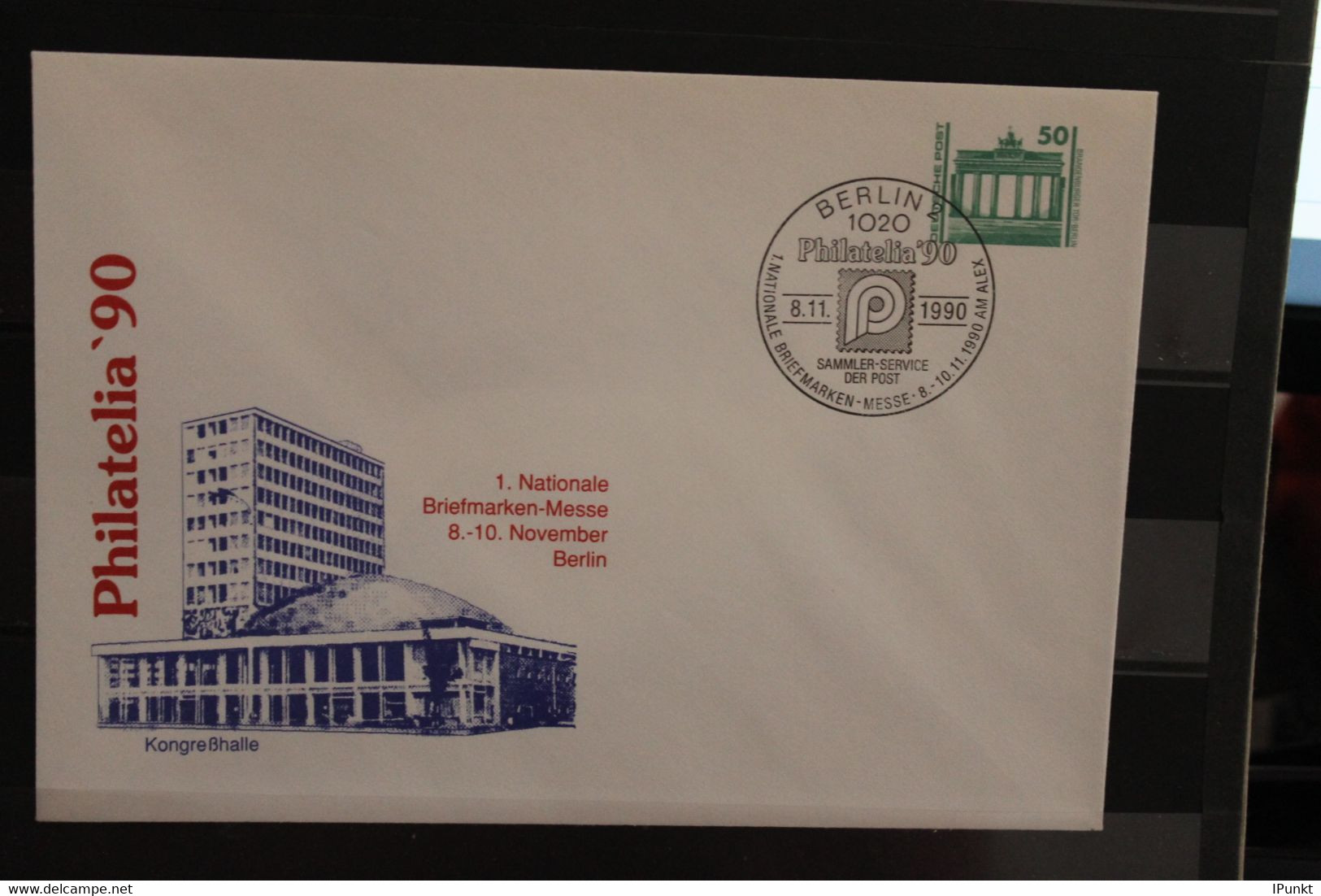 DDR 1990, Ganzsache: Philatelia '90; Wertstempel  50 Pf. Bauwerke Und Denkmäler, Brandenburger Tor - Privatumschläge - Gebraucht