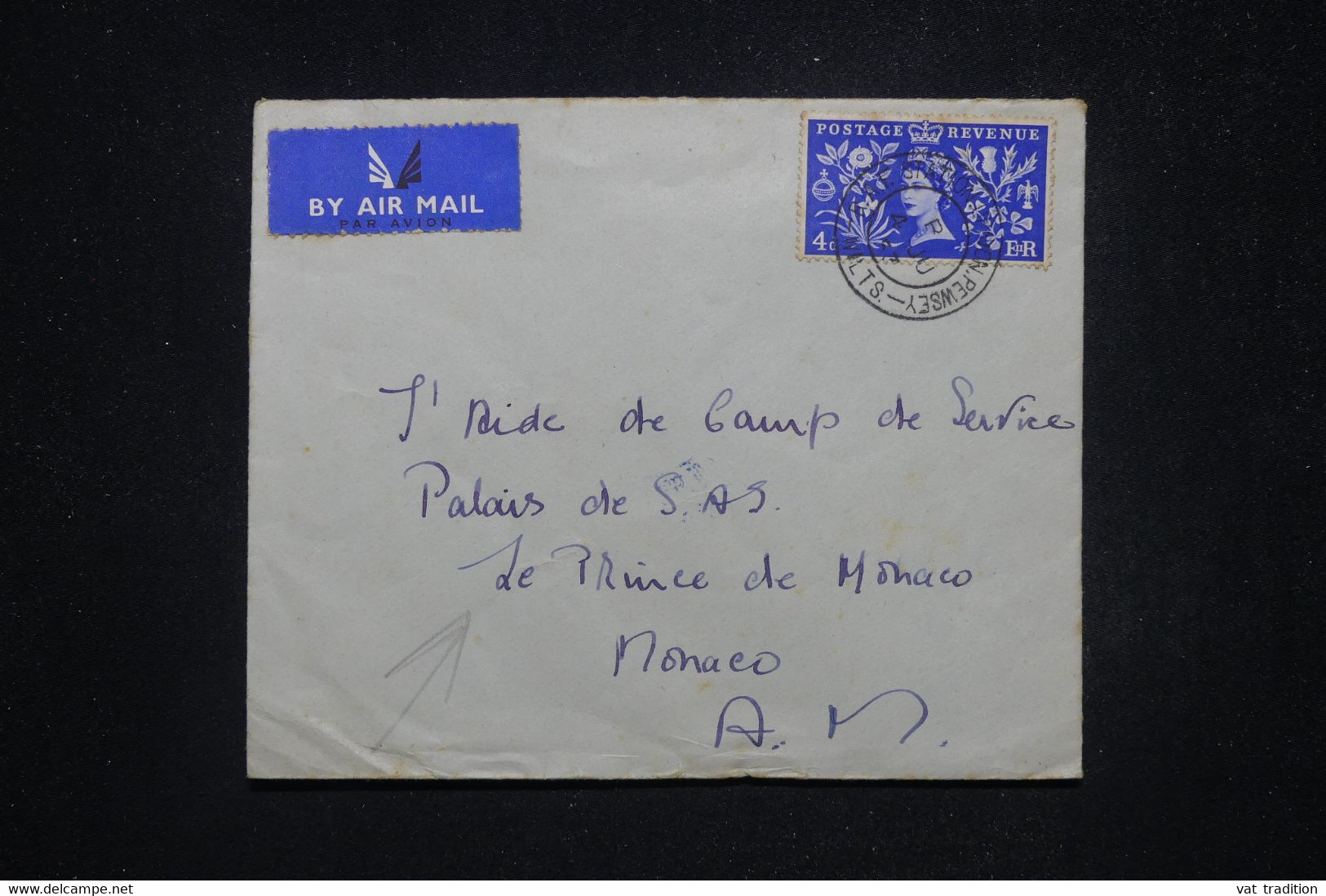 MONACO - Cachet De Vaguemestre Du Palais De Monaco Au Verso D'une Enveloppe De Grande Bretagne - L 97015 - Storia Postale