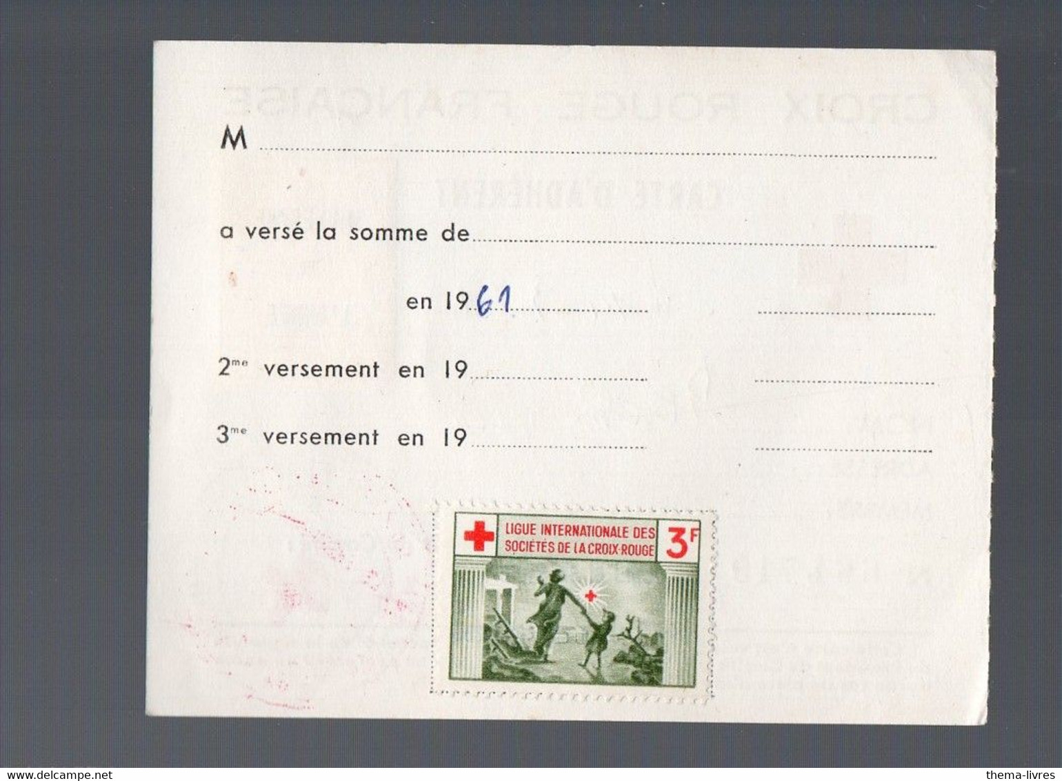 Marmande (47 Lot Et Garonne)  Carte  D'adhérent De La CROIX  ROUGE 1961 Avec 2 Vignettes (PPP28695) - Rode Kruis