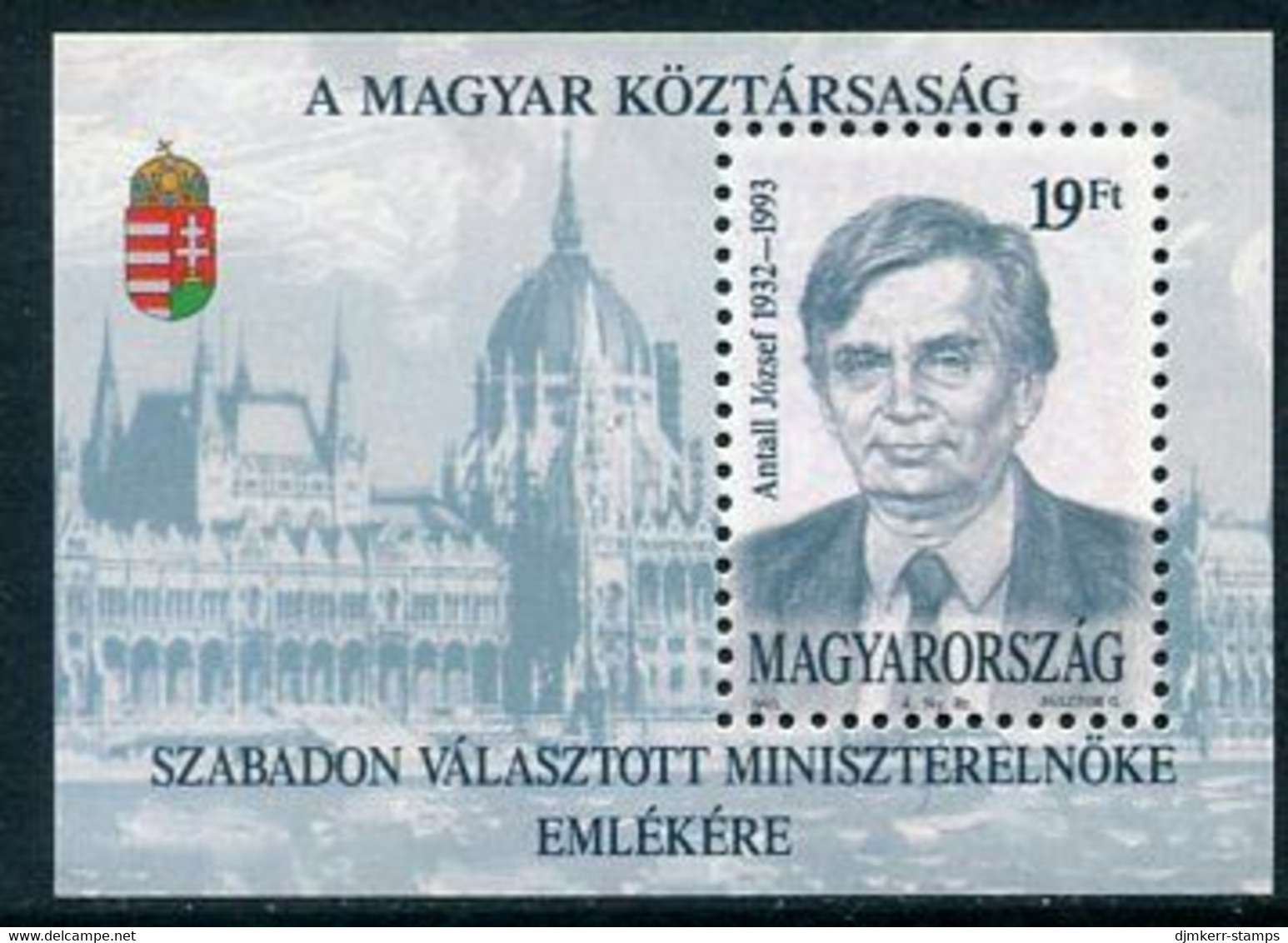 HUNGARY 1993 Death Of Antall Block MNH / **.  Michel Block 229 - Neufs