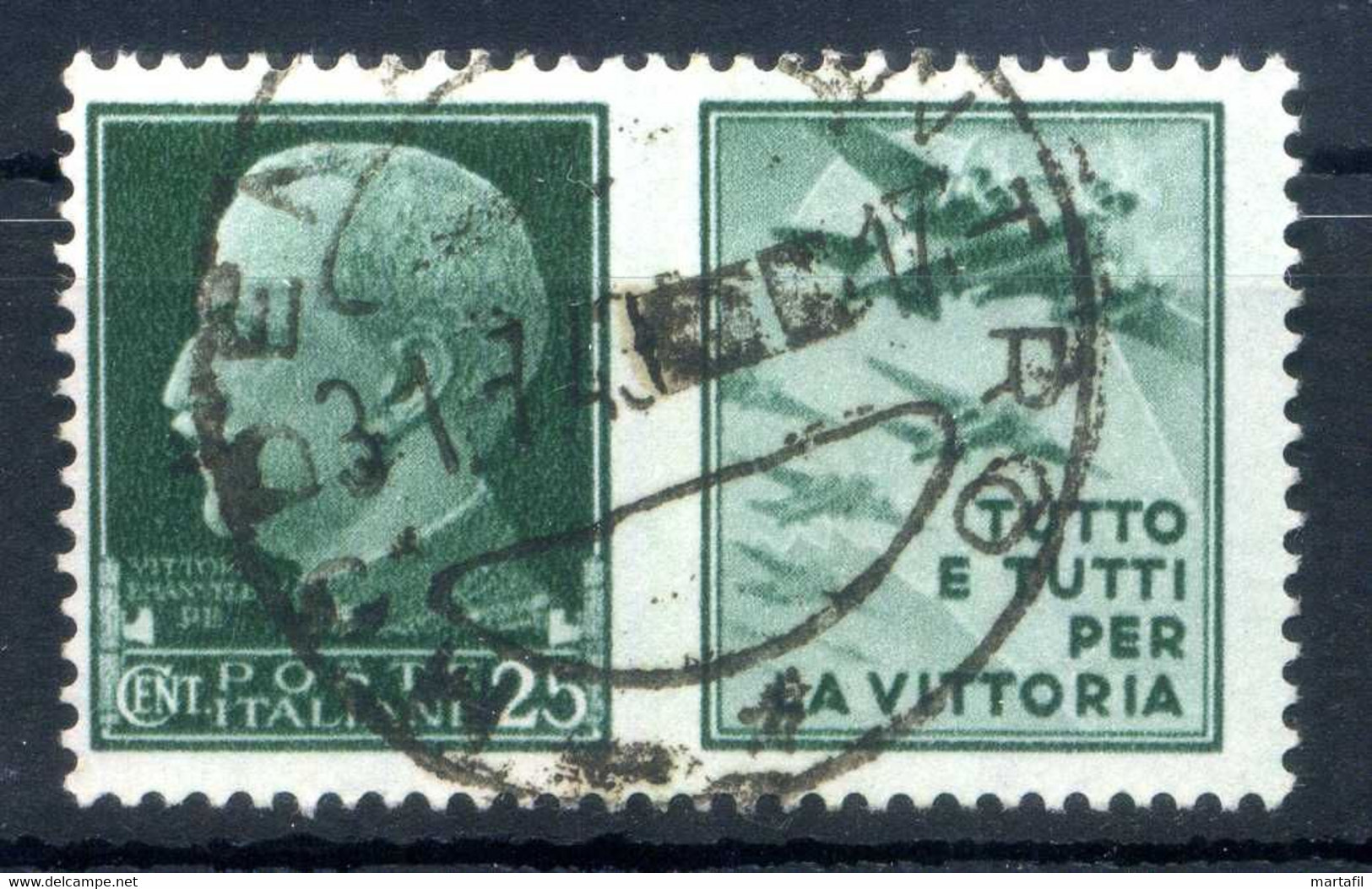 1942 REGNO Propaganda Di Guerra N.3 USATO 25 Centesimi Verde AERONAUTICA - Oorlogspropaganda