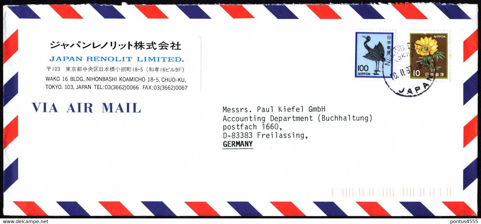 Japan Air Mail Cover 1997 Germany (2) - Enveloppes