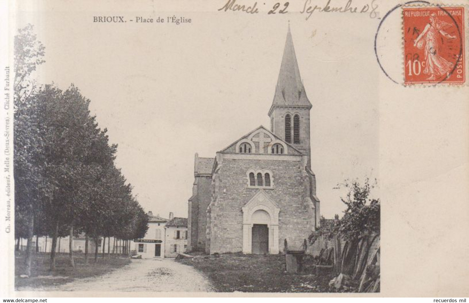 Brioux Place De L'eglise   1908 - Brioux Sur Boutonne