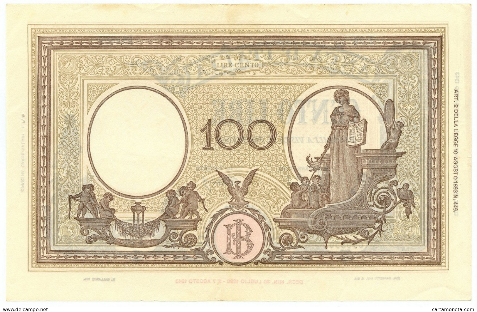 100 LIRE BARBETTI GRANDE B GIALLO TESTINA RETRO BI RSI 11/11/1944 SPL- - Regno D'Italia – Autres