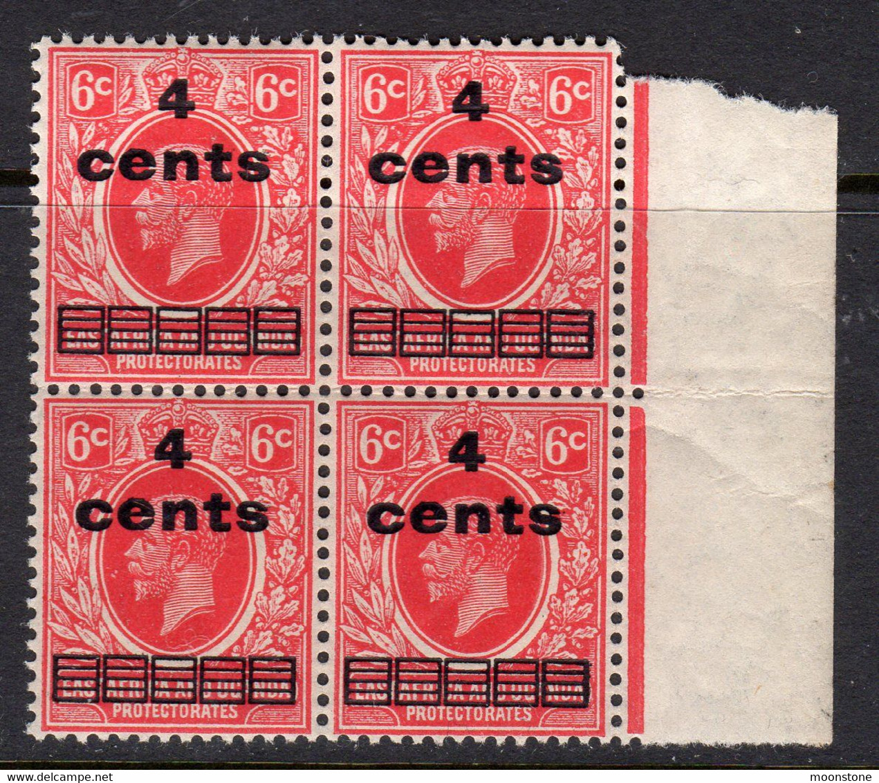 East Africa & Uganda 1919 4c On 6c Surcharge, Overprint INVERTED Block Of 4, MNH, SG 64c (BA2) - Protectorats D'Afrique Orientale Et D'Ouganda