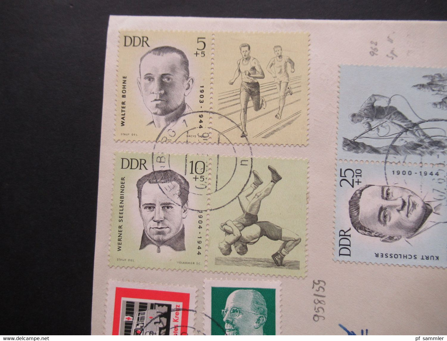 DDR 1963 Einschreiben Bernburg 1 Nach Heiligenhaus Düsseldorf MiF Zusammendrucke Ermorderte Antifaschistische Sportler - Storia Postale