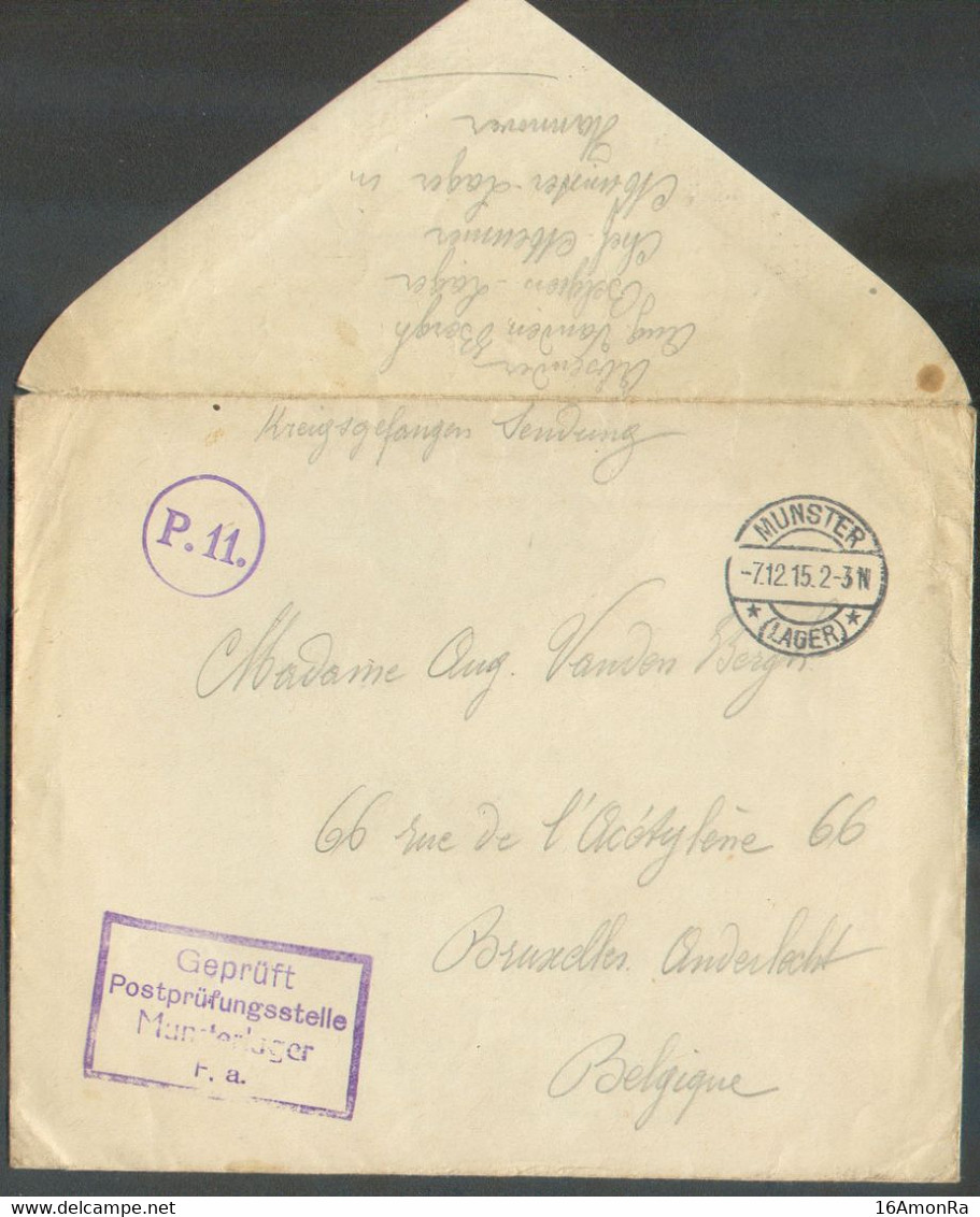 Enveloppe (man. Kriegsgefangenen Sendung) Dc MUNSTER 7.12 1916 + Grife Geprüft Postprüfungsstelle Munsterlager F.a.   + - Prisonniers