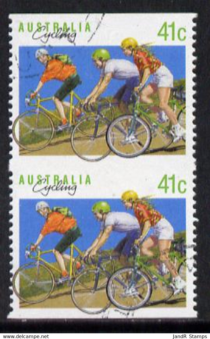 Australia 1989-94 Cycling 41c Very Fine Used Vert Pair With Horiz Perfs Omitted, SG 1180var - Mint Stamps