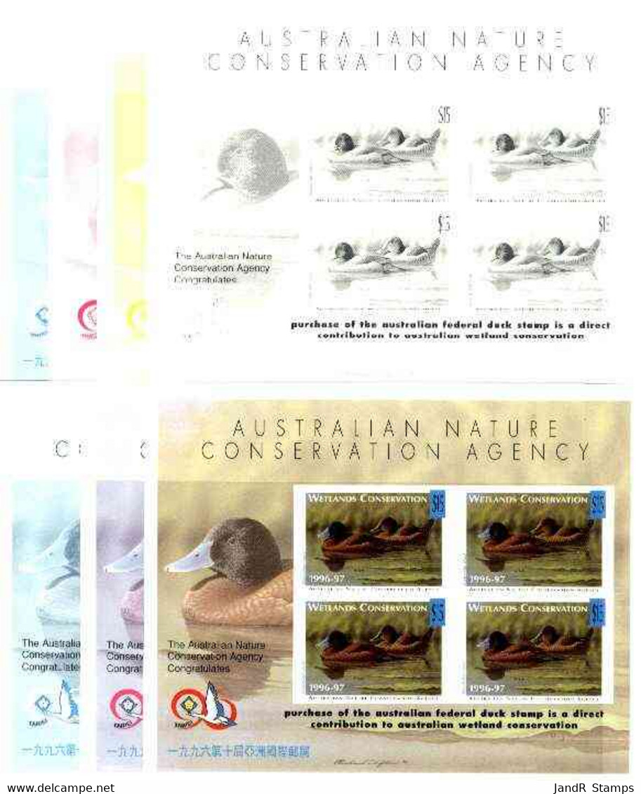 Australia 1996-97 Blue Billed Duck Wetlands Conservation Sheet 4 X $15 Labels 7 Progressive Colour Proofs - Nuevos