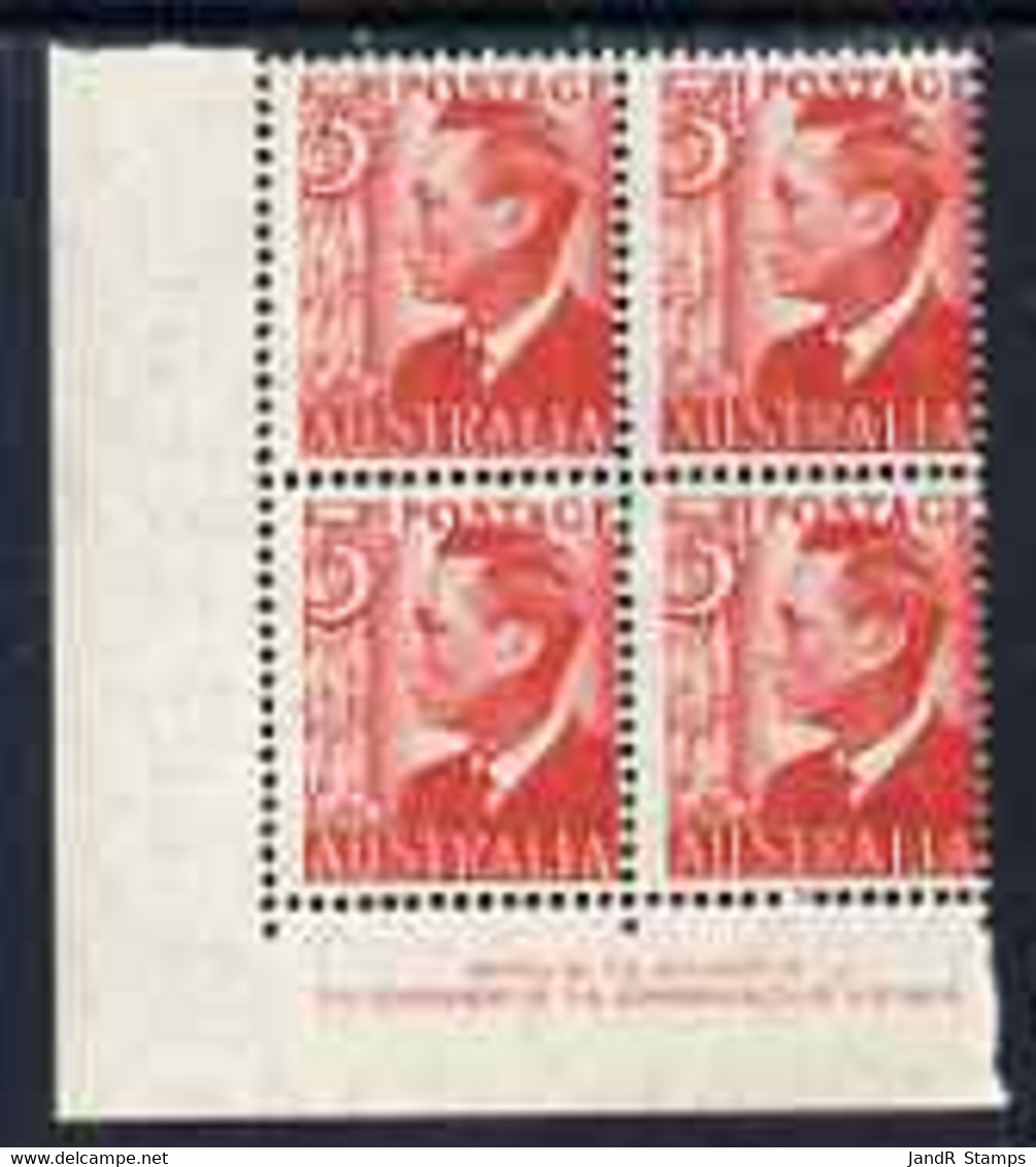 Australia 1951 KG6 3d Red On Thin Paper, Superb U/m Imprint Block Of 4 BW.251a Cat $300+ (unpriced As Imprint Block) - Mint Stamps