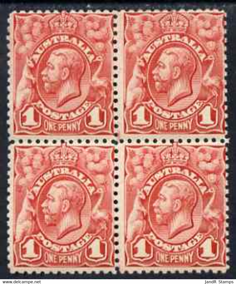 Australia 1913-14 KG5 Head 1d Block Of 4, One Stamp With Vert Line Through Flowers At Right, U/m  SG17var - Nuevos