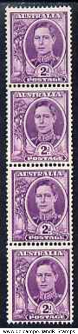 Australia 1948-56 2d Bright Purple Coil Strip Of 4 Showing Coil Join, Top Stamp Mounted, SG 230aa - Neufs