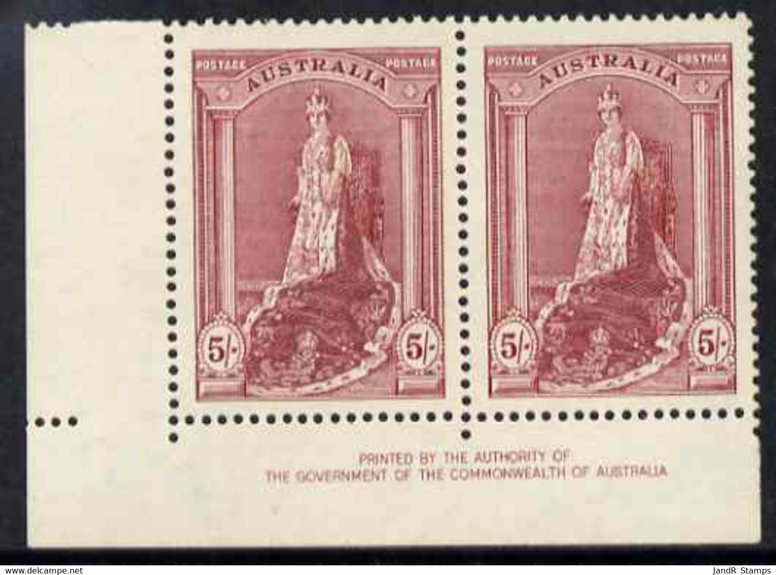 Australia 1937-49 KG6 Robes 5s By Authority Imprint Pair Very Fine Lightly Mounted Mint - Nuevos