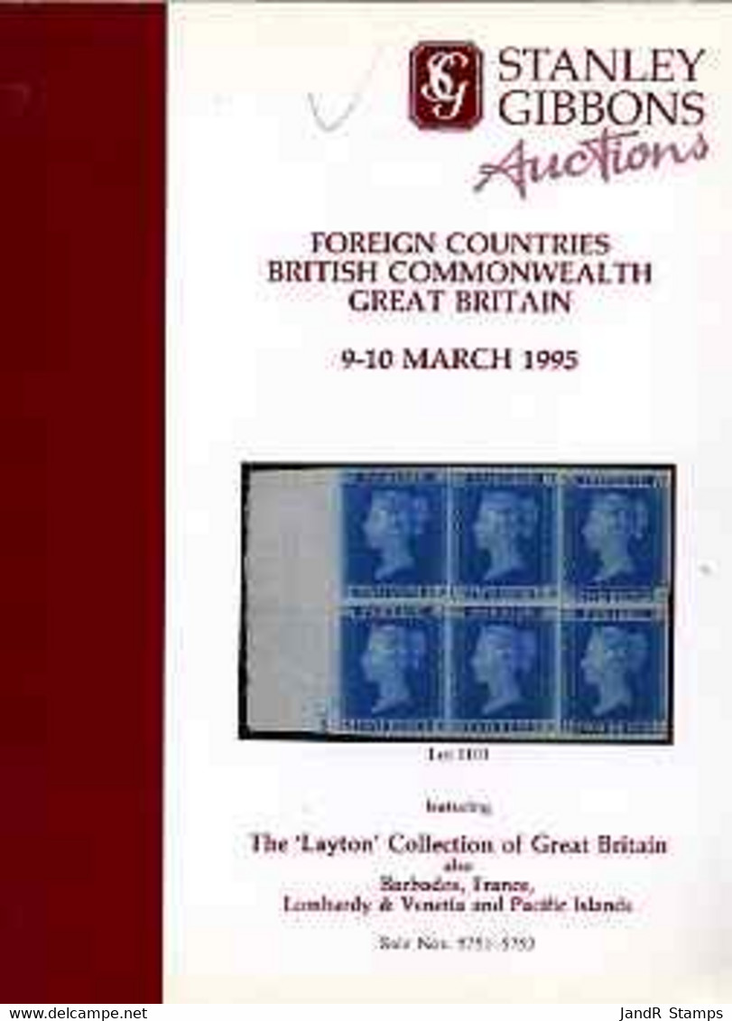 Auction Catalogue - Great Britain - Stanley Gibbons 9-10 Mar 1995 - Incl The Layton Coll With Prices Realised - Autres & Non Classés