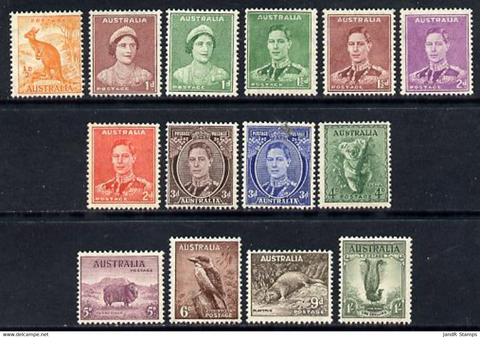 Australia 1937-49 KG6 Definitive Set Complete 1/2d To 1s P15x14, 14 Values Mounted Mint, SG 179-92 - Nuevos