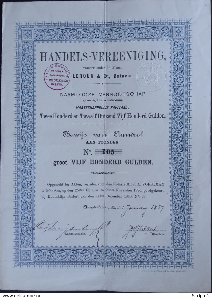 Handels Vereeniging V/h LEROUX Et CO Batavia 1887 - Otros & Sin Clasificación