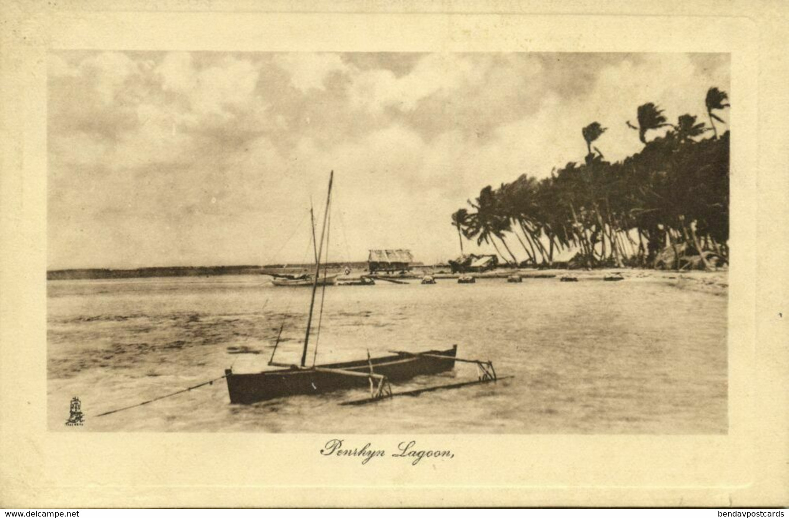Cook Islands, Native Catamaran At Penrhyn Lagoon (1920s) Postcard - Cook Islands