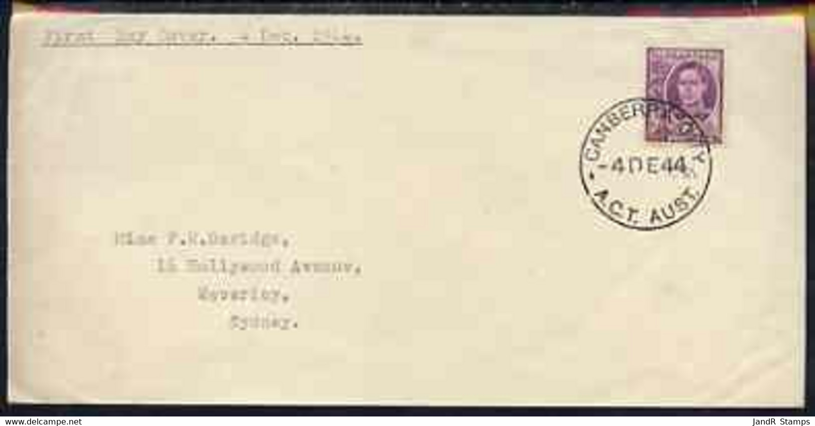 Australia 1944 KG6 2d Purple On Plain Typed Addressed Cover With Clear First Day Cancel (SG205) - Neufs